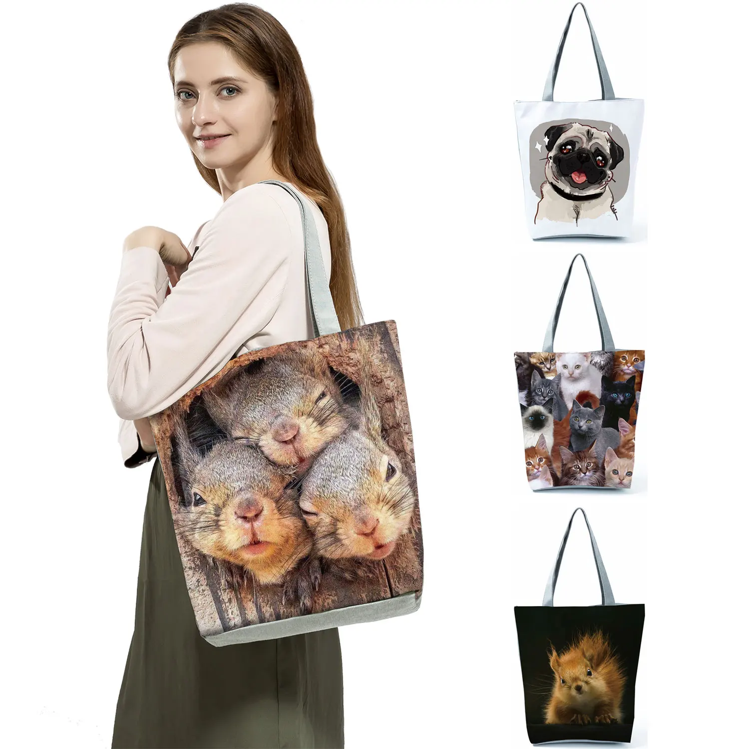 Female Shoulder Bag Custom Pattern Squirrel Handbags Print Bags High Capacity Foldable Eco Reusable Men Lady Shopping Bag
Female Shoulder Bag Custom Pattern Squirrel Handbags Print Bags High Capacity Foldable Eco Reusable Men Lady Shopping Bag