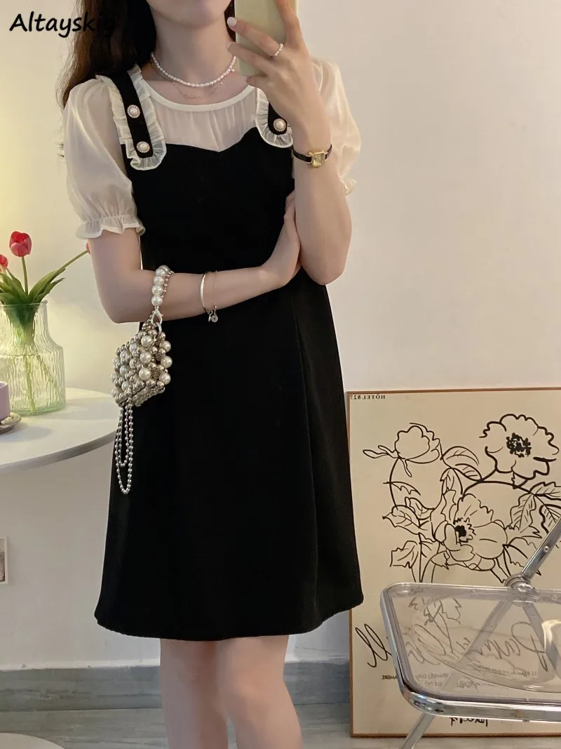 Fake Two Piece Dress Women Korean Style Simple Girlish Preppy Ins Fashion Summer Casual Young Stylish Youth A-line Puff Sleeve
Fake Two Piece Dress Women Korean Style Simple Girlish Preppy Ins Fashion Summer Casual Young Stylish Youth A-line Puff Sleeve