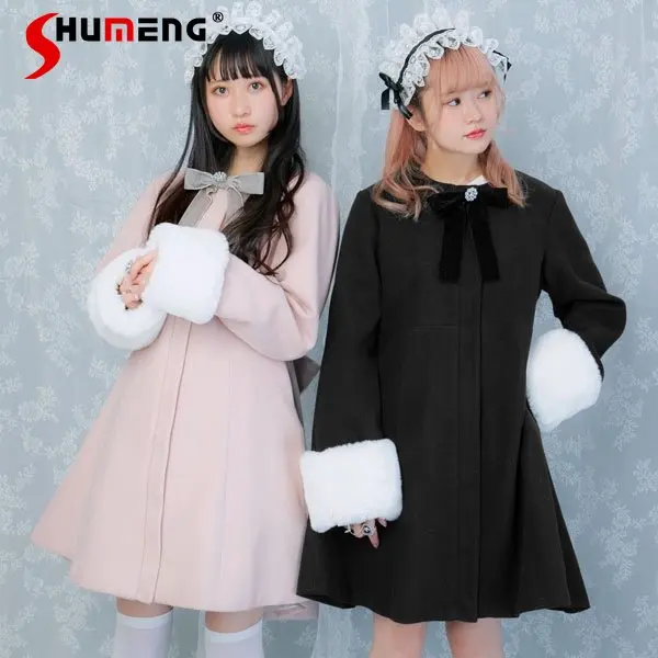 Winter Sweet Lolita Detachable Fur Collar Mid-length Jacket Japan Style Cute Slim Fit Cake Decoration Bow Woolen Coat for Women
Winter Sweet Lolita Detachable Fur Collar Mid-length Jacket Japan Style Cute Slim Fit Cake Decoration Bow Woolen Coat for Women