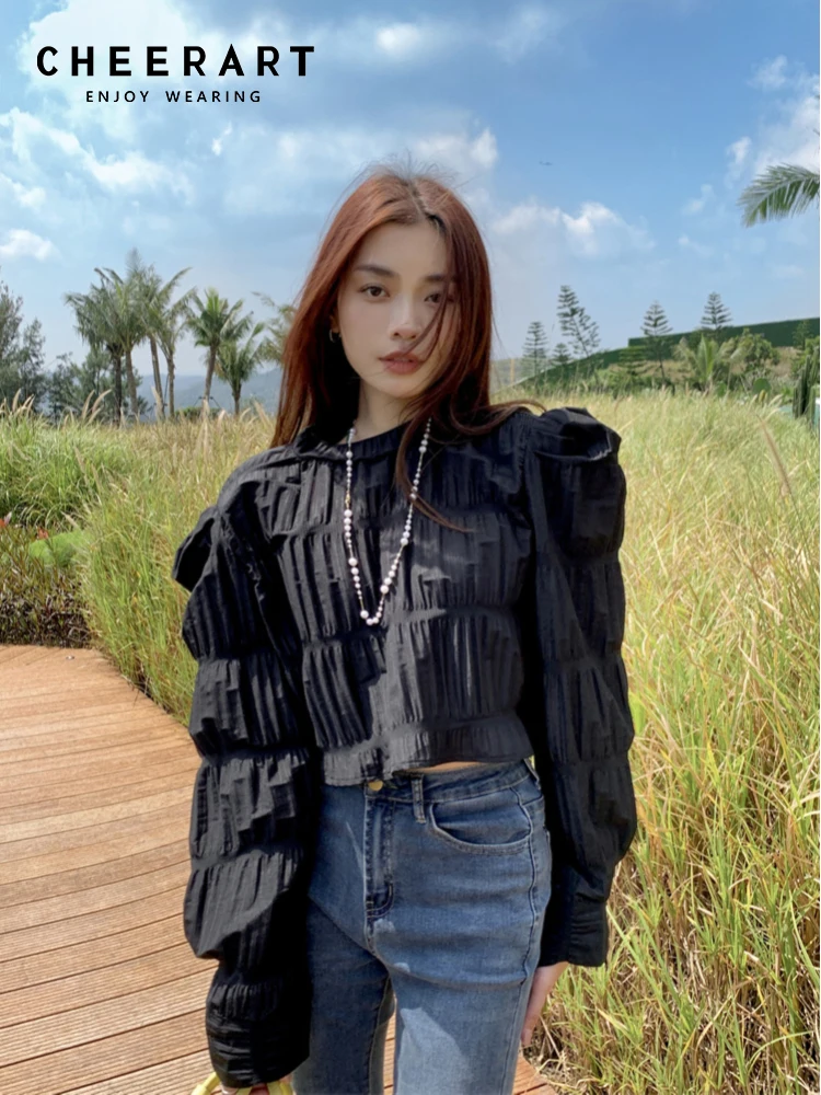 CHEERART Puff Sleeve Crop Top Pleated Long Sleeve Blouse Women Black White Designer Top High Fashion Spring 2022 Womens Fashion
CHEERART Puff Sleeve Crop Top Pleated Long Sleeve Blouse Women Black White Designer Top High Fashion Spring 2022 Womens Fashion