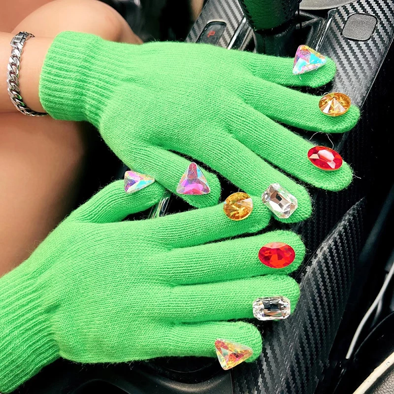 Women Winter Knitted Gloves Rhinestone Wool Full Finger Gloves Female Solid Thick Warm Men Drving Mittens guantes mujer
Women Winter Knitted Gloves Rhinestone Wool Full Finger Gloves Female Solid Thick Warm Men Drving Mittens guantes mujer