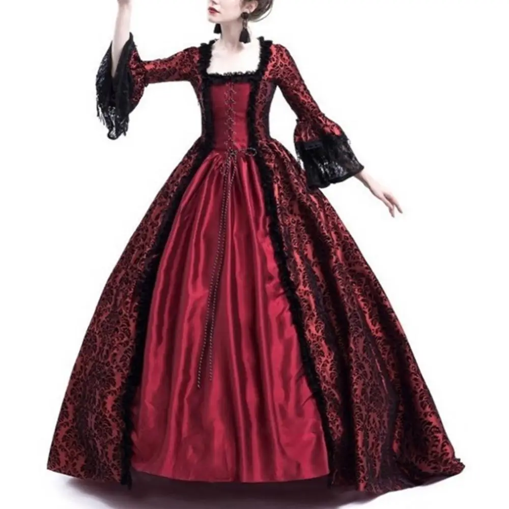 Women Vintage Medieval Gothic Square Neck Flare Sleeve Lace Patchwork Maxi Dress
Women Vintage Medieval Gothic Square Neck Flare Sleeve Lace Patchwork Maxi Dress
