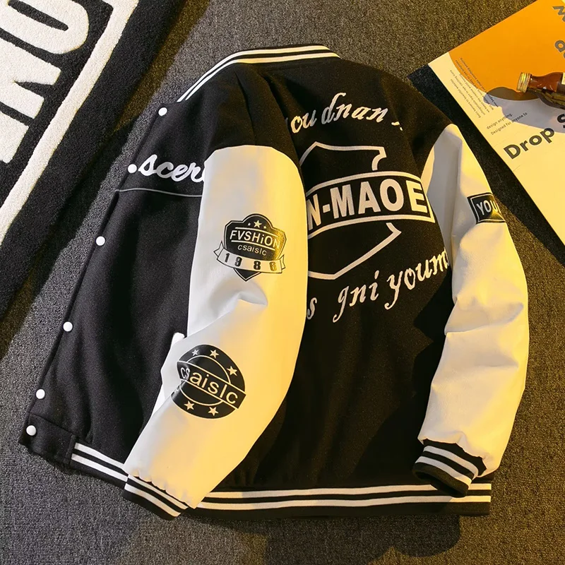 Print Letter Cotton Jacket Men Women High Quality Woolen Spliced Baseball Uniform Jackets Harajuku Winter Coats
Print Letter Cotton Jacket Men Women High Quality Woolen Spliced Baseball Uniform Jackets Harajuku Winter Coats