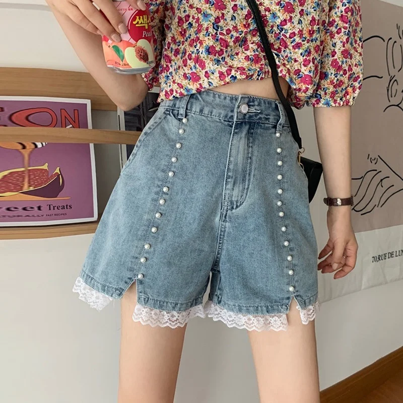 Sweet Y2k Pearl Lace Denim Shorts 2021 Korean Women Summer Sexy High Waist Straight Jeans Shorts Casual Loose Wide Legs Shorts
Sweet Y2k Pearl Lace Denim Shorts 2021 Korean Women Summer Sexy High Waist Straight Jeans Shorts Casual Loose Wide Legs Shorts