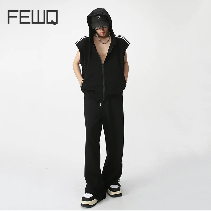FEWQ Menswear Summer New Casual Sports Set Sleeveless Hooded Vest versatile loose Straight leg Pants Stripe Two-piece Set 9A7912
FEWQ Menswear Summer New Casual Sports Set Sleeveless Hooded Vest versatile loose Straight leg Pants Stripe Two-piece Set 9A7912