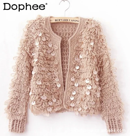 Elegant Sequins Mohair Short Knitted Cardigan for Women Hollow Out Sweater Jacket Top Outerwear 2022 Spring Autumn New Clothes
Elegant Sequins Mohair Short Knitted Cardigan for Women Hollow Out Sweater Jacket Top Outerwear 2022 Spring Autumn New Clothes