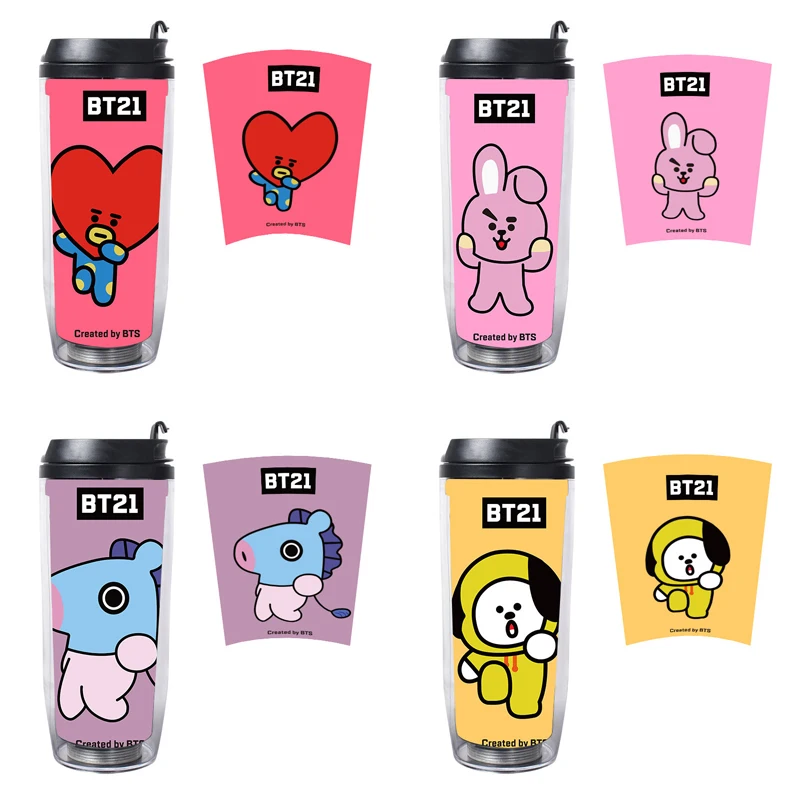 Новая двухслойная пластиковая чашка для воды Bt21 милая девушка Y2K портативная Kawaii