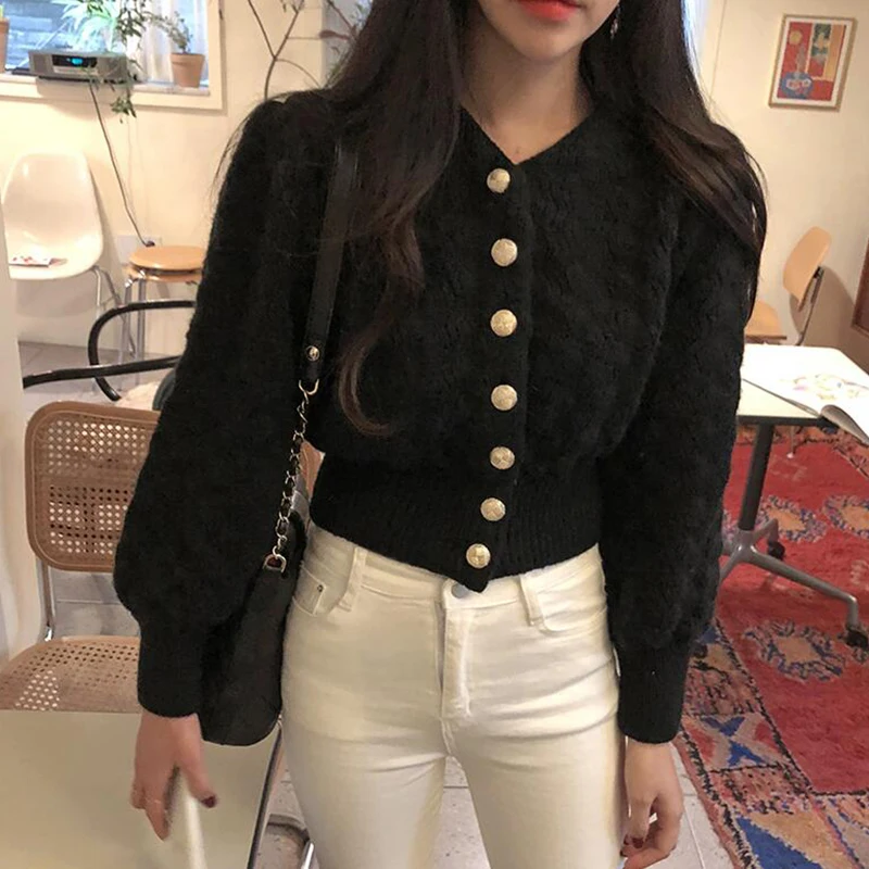 Women Winter Harajuku Crop Cardigan Sweater Jumper Solid Korean Elegant Sweater Oversized Single Breasted Cardigan V-Neck Black 
Women Winter Harajuku Crop Cardigan Sweater Jumper Solid Korean Elegant Sweater Oversized Single Breasted Cardigan V-Neck Black