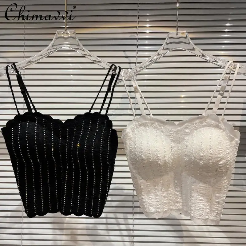 Women's Vertical Stripe Diamond-Embedded Wavy Edge Fashion Chest Pad Sling 2022 Summer New Versatile Solid Color Camisole Ladies
Women's Vertical Stripe Diamond-Embedded Wavy Edge Fashion Chest Pad Sling 2022 Summer New Versatile Solid Color Camisole Ladies
