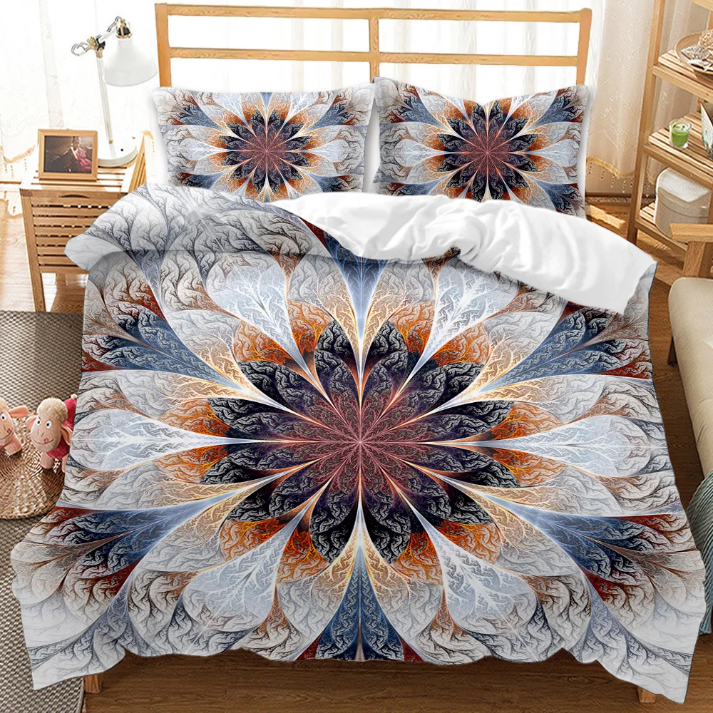 

Bedding Set Exotic Floral Polyester Qulit Cover Bohemian Mandala Duvet Cover Queen Size Tie Dye Spiral Duvet Cover Hippie Boho