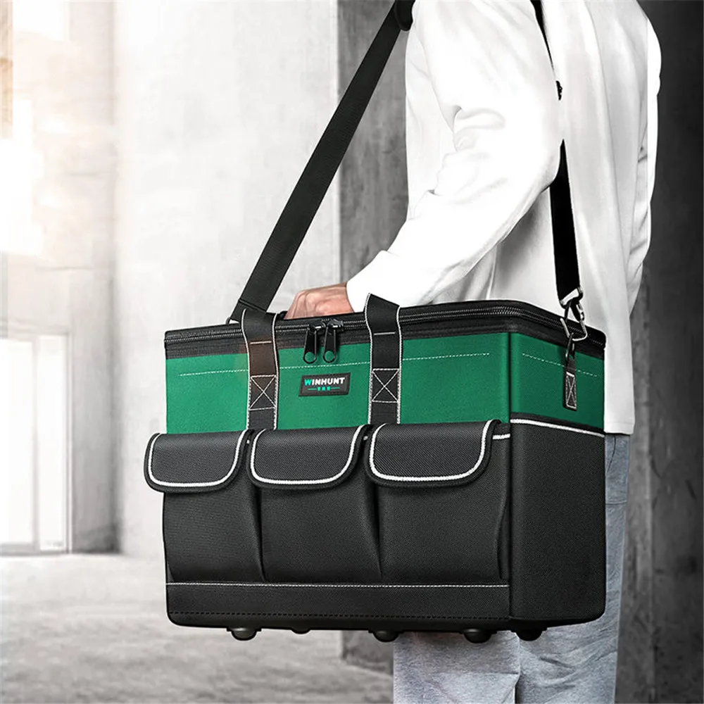 

Large Capacity Tool Bags with Strap Rectangular Waterproof Bag Tools Increase 30% Capacity for Electrician Carpentry Tool Bag