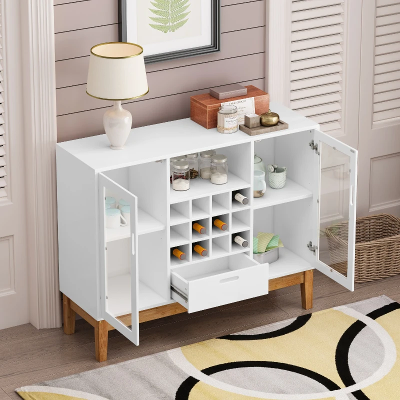 Modern Freestanding Wine Bar Cabinet, Sideboard with 12-grid Wine Rack, Buffet Cabinet with Adjustable Shelf for Home Kitchen Di
Modern Freestanding Wine Bar Cabinet, Sideboard with 12-grid Wine Rack, Buffet Cabinet with Adjustable Shelf for Home Kitchen Di