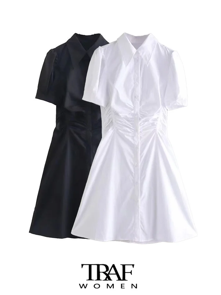 TRAF Women Fashion Pleated Fitted Mini Dress Vintage Short Sleeve Button-up Female Dresses Vestidos Mujer
TRAF Women Fashion Pleated Fitted Mini Dress Vintage Short Sleeve Button-up Female Dresses Vestidos Mujer