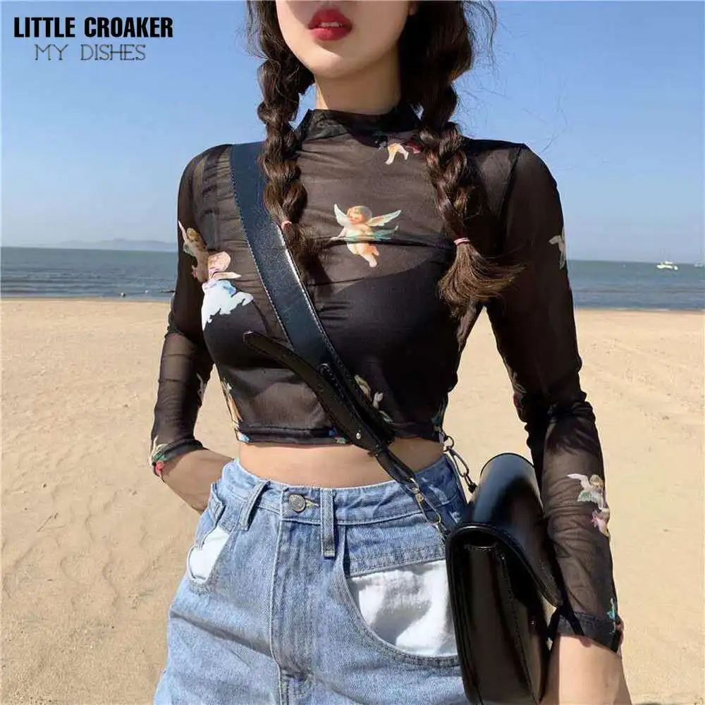 New Angel Print Sheer Blue Black Mesh Long Sleeve Blouse Shirts Women 2022 Spring Pullovers Elegant Sexy See Through Tops
New Angel Print Sheer Blue Black Mesh Long Sleeve Blouse Shirts Women 2022 Spring Pullovers Elegant Sexy See Through Tops