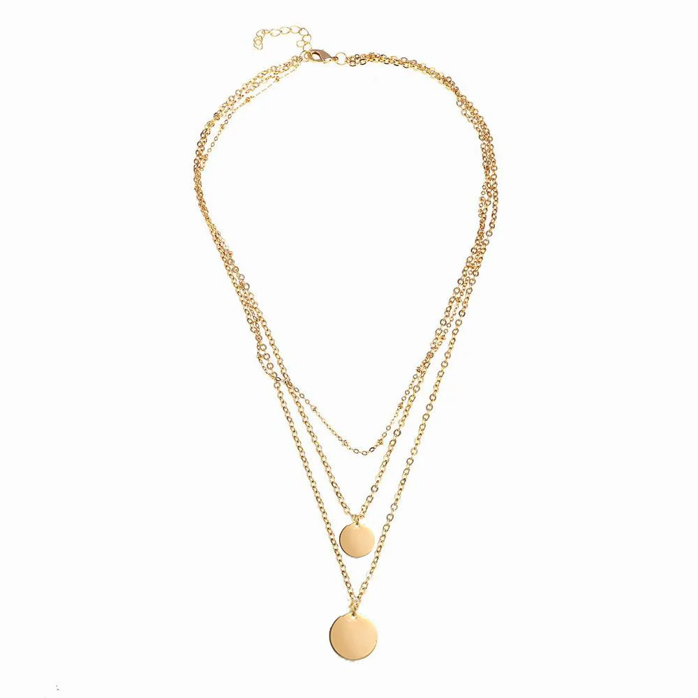 

Dainty Layered Choker Necklace Gold Silver Color Stainless Steel Multilayer Disc Necklace Layering Chain Necklace for Women