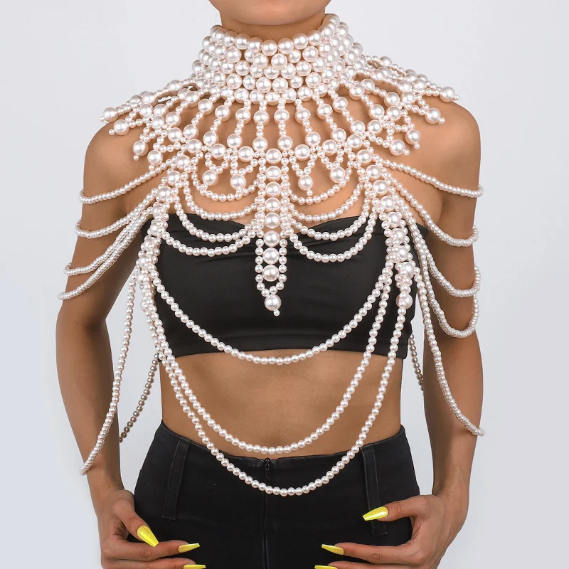Retro Exaggerated Hollowed Out Pearl Shawl Sexy Pearls Body Chain Fashion Shoulder Necklace Bra Jewelry for Costume Party Dance
Retro Exaggerated Hollowed Out Pearl Shawl Sexy Pearls Body Chain Fashion Shoulder Necklace Bra Jewelry for Costume Party Dance