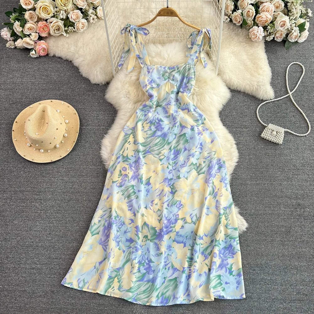 Vintage Floral Print Slip Dress Sleeveless A-line Dress Chic Summer Korean Beach Vestidos Women Vacation Sundress 
Vintage Floral Print Slip Dress Sleeveless A-line Dress Chic Summer Korean Beach Vestidos Women Vacation Sundress