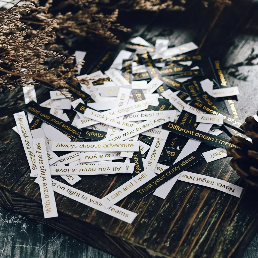 Foil Sentiment Phrase Stickers Junk Journal Ephemera Vintage Stickers Aesthetic Album Words Sticker Scrapbooking Material
Foil Sentiment Phrase Stickers Junk Journal Ephemera Vintage Stickers Aesthetic Album Words Sticker Scrapbooking Material