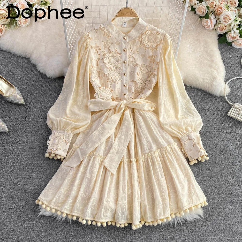 Women Lace Hook Flower Beach Holiday Dress Stand Neck Long Sleeve New Arrivals Lady Sexy Fashion Spring Autumn 2022
Women Lace Hook Flower Beach Holiday Dress Stand Neck Long Sleeve New Arrivals Lady Sexy Fashion Spring Autumn 2022
