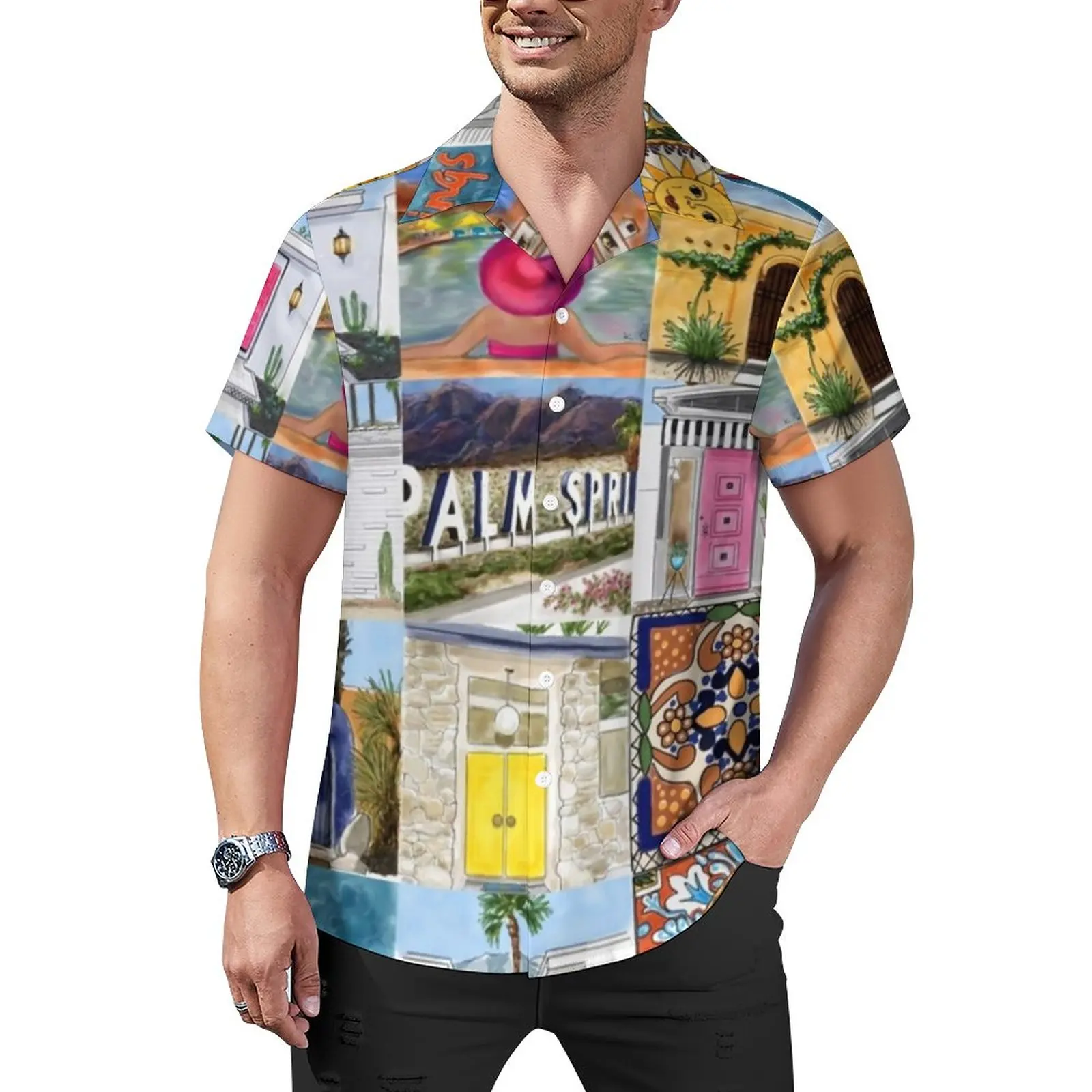 

Mid-Century Vacation Shirt Palm Springs Talavera Hawaiian Casual Shirts Male Cool Blouses Short-Sleeve Graphic Clothes Plus Size