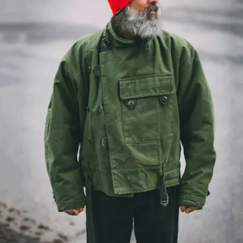 Vintage Green Single breasted Jacket Men's Autumn Winter Casual Long Sleeve Stand Collar Pocket Coat Fashion Loose Lace Up Coats
Vintage Green Single breasted Jacket Men's Autumn Winter Casual Long Sleeve Stand Collar Pocket Coat Fashion Loose Lace Up Coats