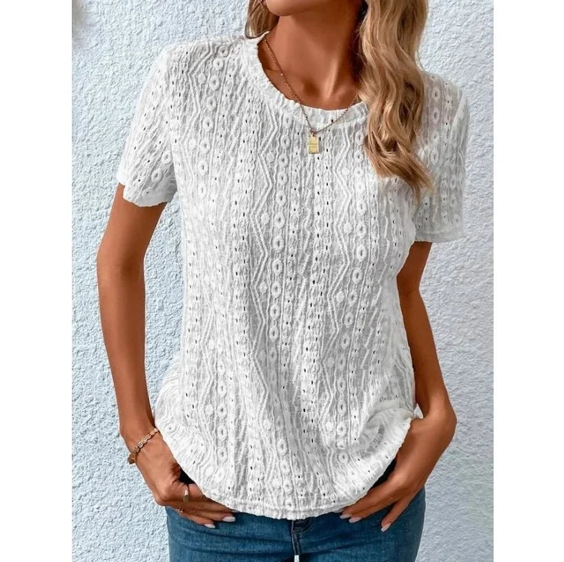 2023 Women's Summer Comfortable Fresh Sweet Round Neck Hollow Short Sleeve T-shirt Casual Slim-fit Women T-shirts
2023 Women's Summer Comfortable Fresh Sweet Round Neck Hollow Short Sleeve T-shirt Casual Slim-fit Women T-shirts