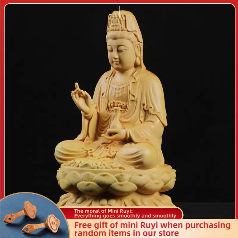 

Cliff Cypress Wood Carving Avalokitesvara Wood Carving Solid Wood Offering Household Ornaments Tabletop Decoration Handicraft