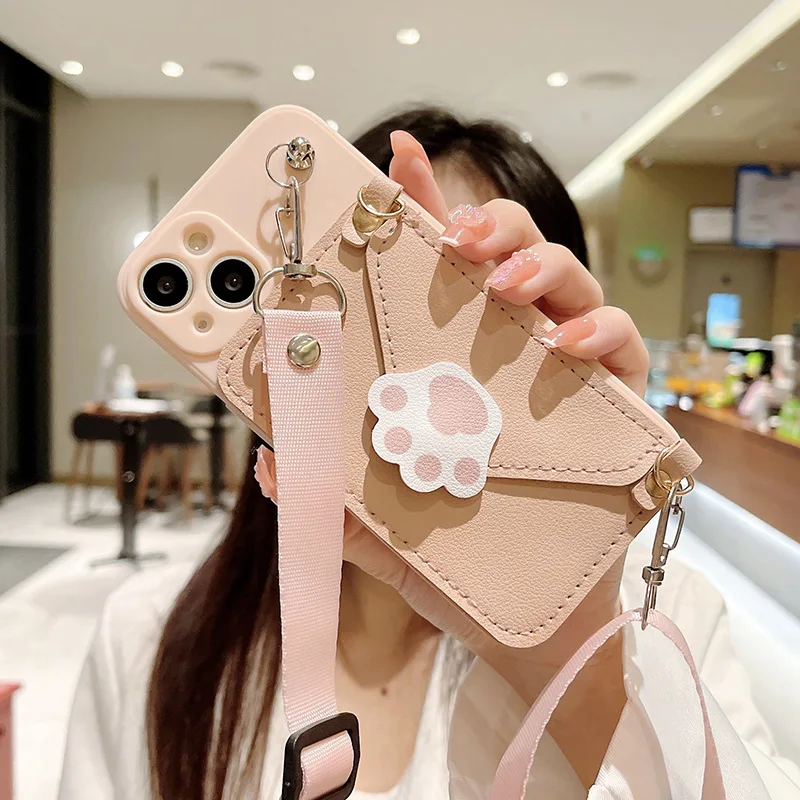 

Suitable for iphone14 Cute Cat Claw Card Case Xsmax Xr Xs Cross Body Lanyard 13promax 12mini 6/7g 8plus 11pro Protection Cover