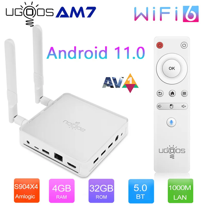 ТВ-приставка UGOOS AM7 Android 11 AmlogicS905X4 DDR4 4 ГБ ОЗУ 32 Гб 4K DHR 2T 2R WIFI 6 1000M Bluetooth 5.0 поддержка AV1 CEC телеприставка
ТВ-приставка UGOOS AM7 Android 11 AmlogicS905X4 DDR4 4 ГБ ОЗУ 32 Гб 4K DHR 2T 2R WIFI 6 1000M Bluetooth 5.0 поддержка AV1 CEC телеприставка