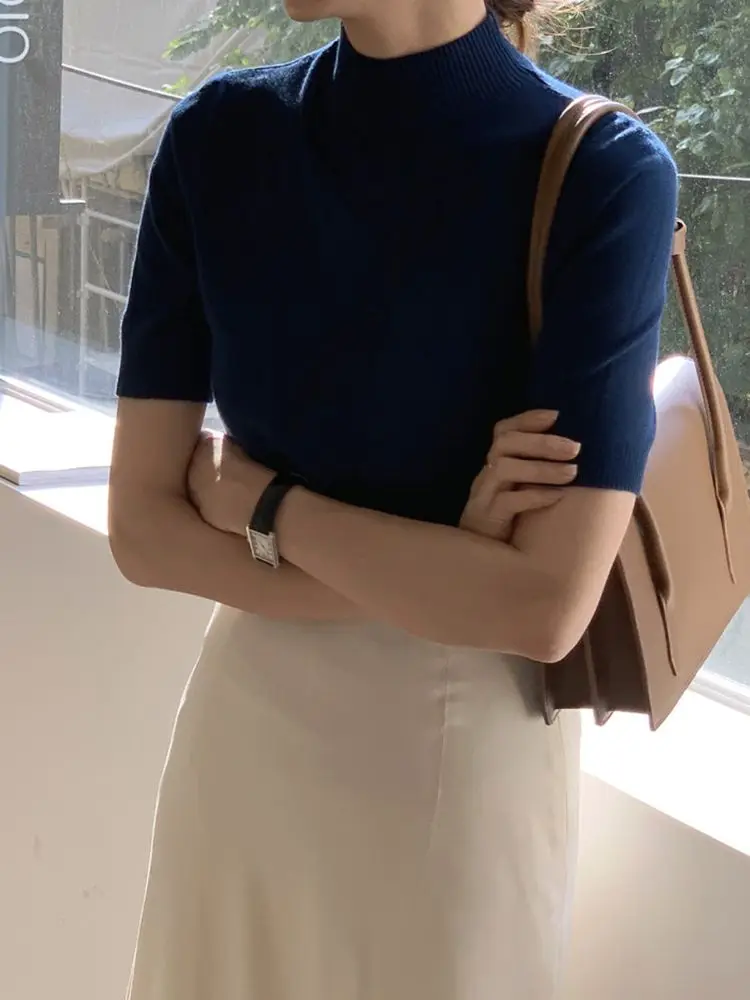 Women Sexy Bodycon Knit T-Shirt Summer Short Sleeve Turtleneck Office Lady Fashion New Arrival Solid Top
Women Sexy Bodycon Knit T-Shirt Summer Short Sleeve Turtleneck Office Lady Fashion New Arrival Solid Top