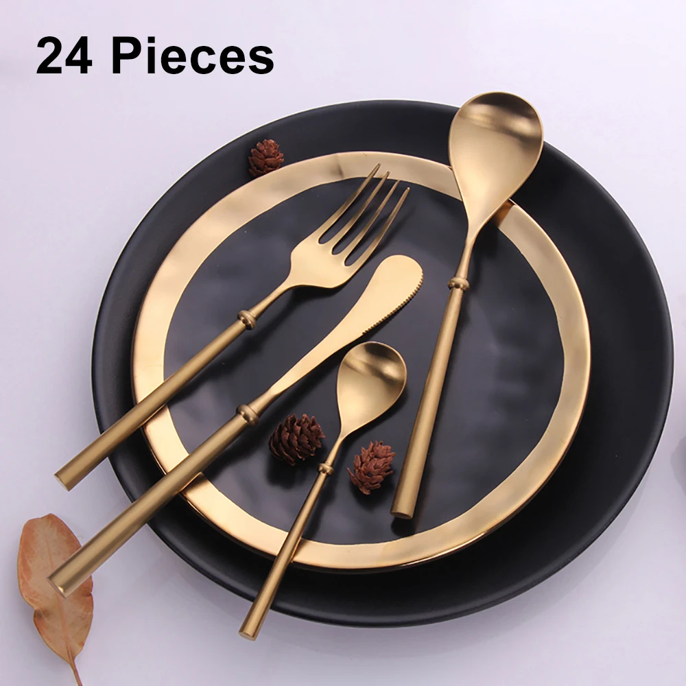 24Pcs Gold Cutlery Sets Stainless Steel Tableware Black Dinnerware Knife Fork Spoon Set Kitchen Utensils Home Matte Sliverware
24Pcs Gold Cutlery Sets Stainless Steel Tableware Black Dinnerware Knife Fork Spoon Set Kitchen Utensils Home Matte Sliverware