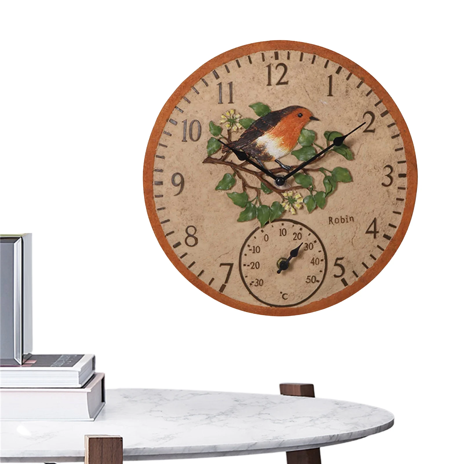 Vintage Wall Clock Home Decoration Resin Clock With Thermometer For Living Room Kitchen Wall Decor Hanging Clock
Vintage Wall Clock Home Decoration Resin Clock With Thermometer For Living Room Kitchen Wall Decor Hanging Clock