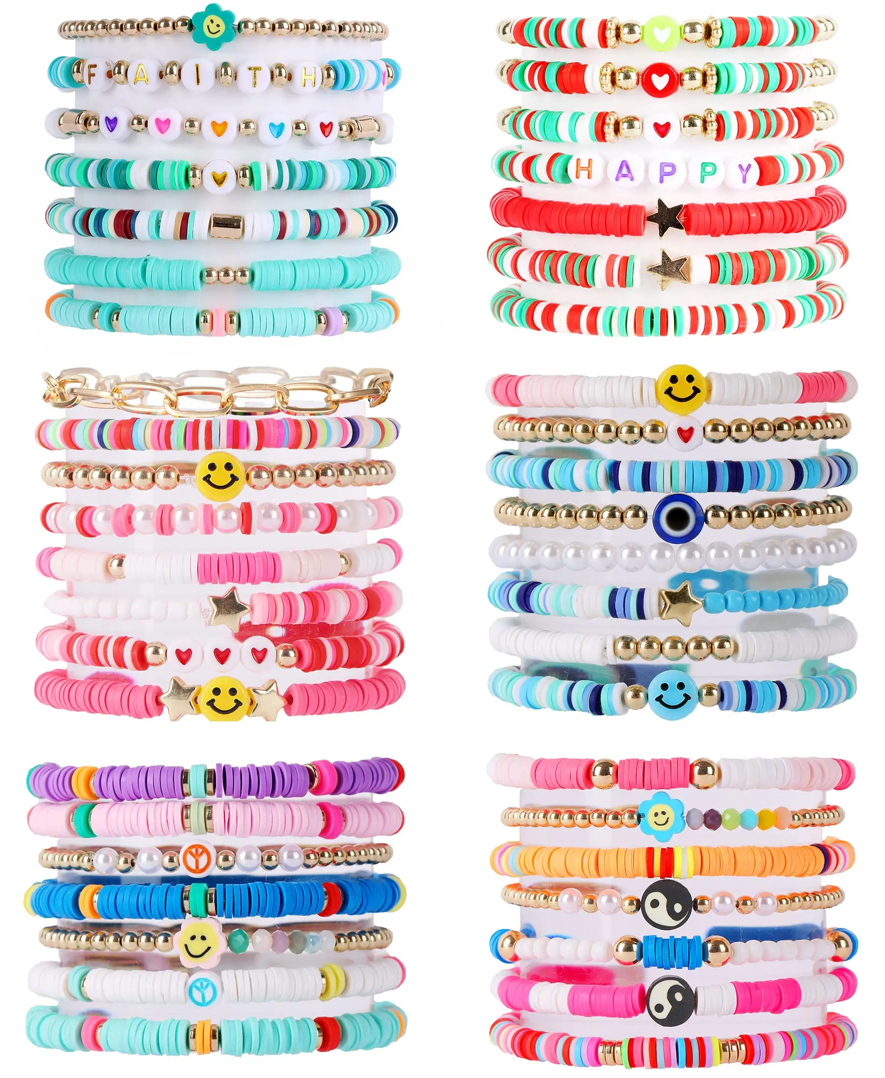 

Bohemian Colorful Stackable Bracelet Set for Women Soft Clay Heishi Beaded Stretch Bracelets Elastic Layering Bracelets