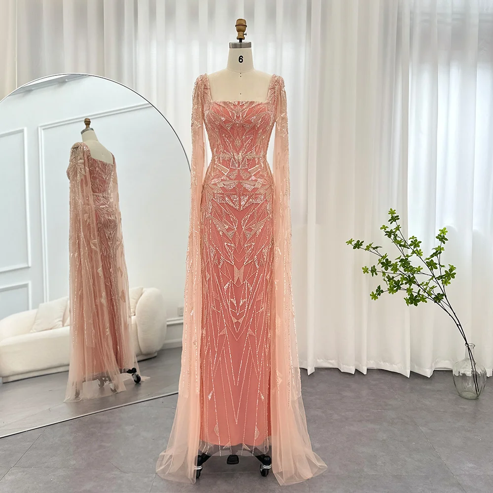 Luxury Square Collar Saudi Arabic Mermaid Pink Dubai Crystal Beads Evening Dresses with Cape Sleeves Women Wedding Party Gowns
Luxury Square Collar Saudi Arabic Mermaid Pink Dubai Crystal Beads Evening Dresses with Cape Sleeves Women Wedding Party Gowns