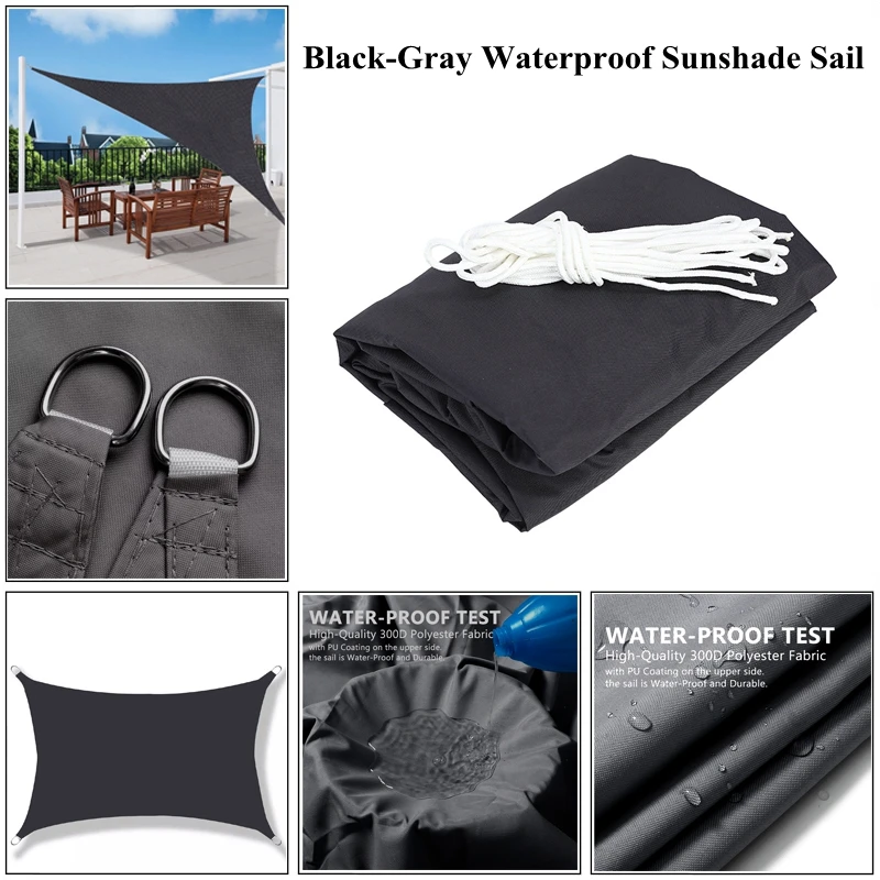 

Black-Gray Waterproof Sunshade Sail Parasol Car Sun Shade Shelter Swimming Pool Rainproof Shading Cloth Garden Outdoor Awning