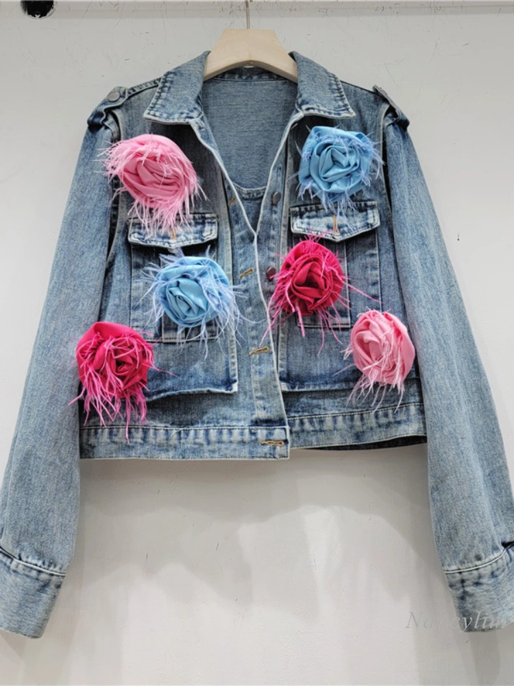 Womens Short Blue Denim Jacket 2023 Autumn and Winter New Design Sense Three-Dimensional Large Flower Slimming All-Matching Coat
Womens Short Blue Denim Jacket 2023 Autumn and Winter New Design Sense Three-Dimensional Large Flower Slimming All-Matching Coat