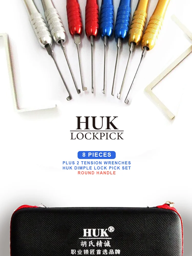 

HUK 8 Pieces Dimple Lock Pick Round Color Handle Set And Great Tool KABA Single Pick Tension Wrenches For Newbie Locksmith