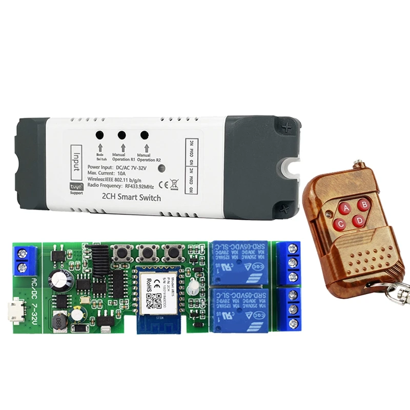 1 Set Tuya Smart Wifi Switch + RF Remote Fit For Alexa 2 CH AC/DC 7-32V RF/APP Remote Control Smart Home
1 Set Tuya Smart Wifi Switch + RF Remote Fit For Alexa 2 CH AC/DC 7-32V RF/APP Remote Control Smart Home