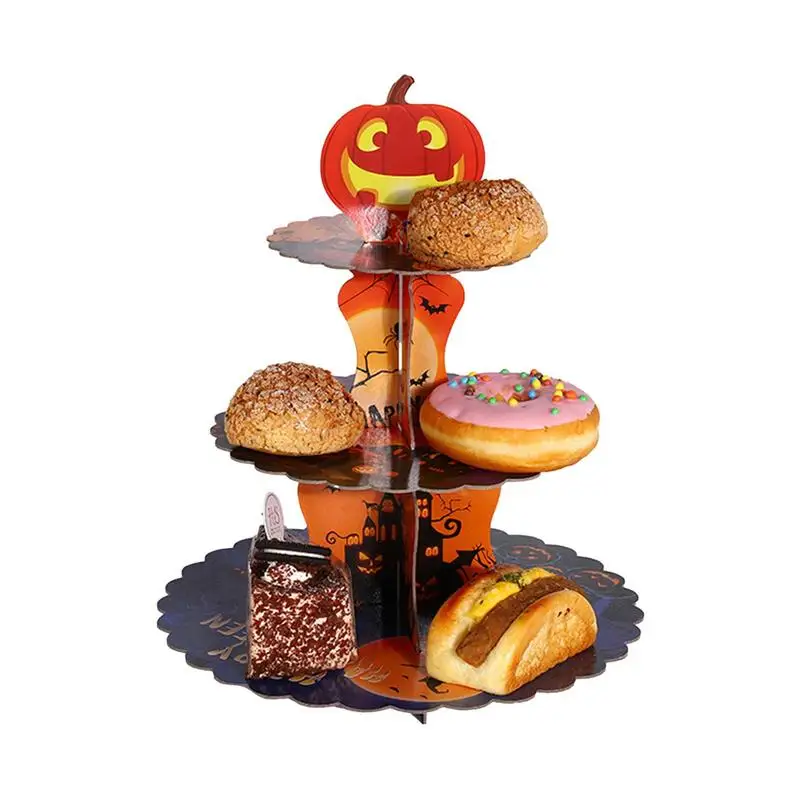 

Halloween Cake Stand 3 Tier Pumpkin Display Stand Cardboard Dessert Stand Cupcake Table Serving Tray For Halloween Party