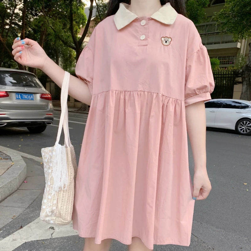 Dress Women Harajuku Summer Loose Lapel Soft Japanese Short Sleeve Kawaii Sweet Girls Midi Dresses Holiday Chic A-line Popular
Dress Women Harajuku Summer Loose Lapel Soft Japanese Short Sleeve Kawaii Sweet Girls Midi Dresses Holiday Chic A-line Popular