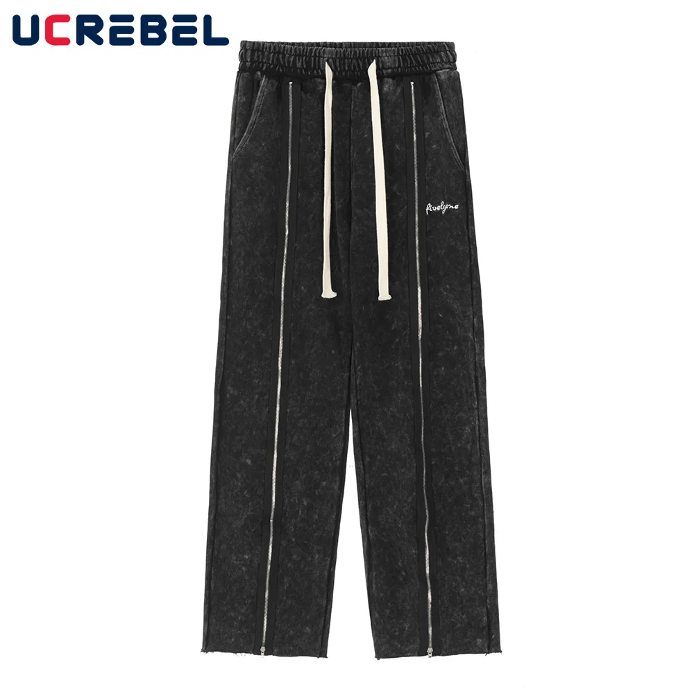 Letter Embroidery Casual Pants Streetwear Zipper Decoration Straight-leg Pants Drawstring Elastic Waist Loose Wide Leg Pants Men 
Letter Embroidery Casual Pants Streetwear Zipper Decoration Straight-leg Pants Drawstring Elastic Waist Loose Wide Leg Pants Men