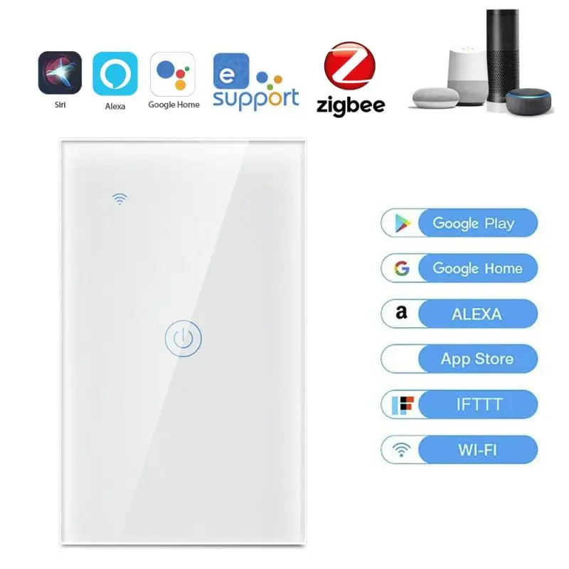 

Us Standard Wifi Switch Ac100-240v Zigbee App Remote Control Timing/countdown Function Voice Control Smart Touch Switch 50/60hz