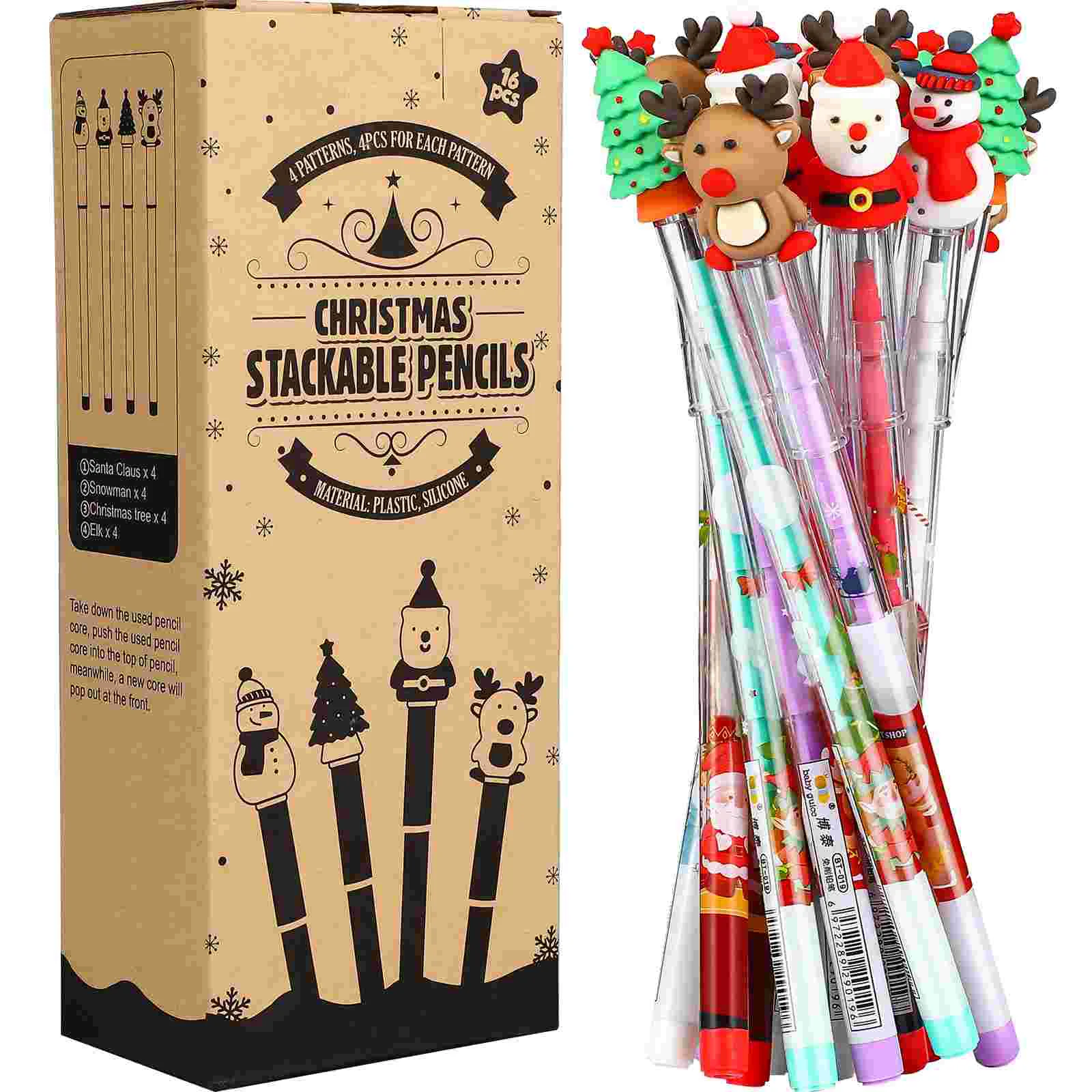 

Christmas Stackablefor Kids Stacking Bulk Point Push Multi Tip Snowman Xmas Pens Gift Holiday Students Non Sharpening Stuffers