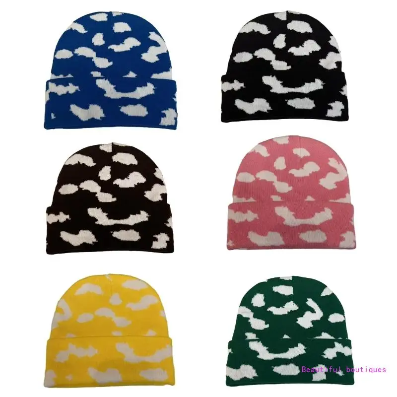 

Teens Jacquard Cloud Knit Hat Ear Protecting Winter Driving Hat for Girls Boys DropShip