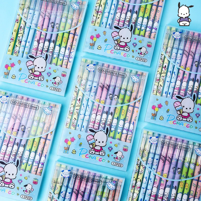 

12Pcs Sanrio Pochacco Neutral Pen Anime Kawaii Press Examination Signature Student Homework Stationery Baby Toys For Girls
