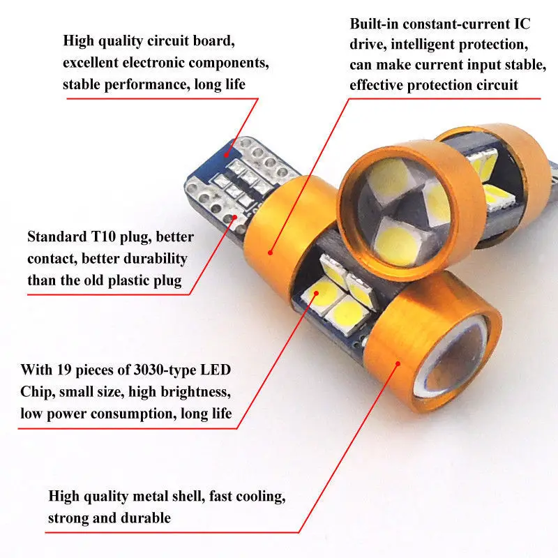 

LED Signal Light Bulb Package 3030 12V DC 1Pair Orange Amber 158 175 Position 2821 Parking 2827 2525 T10 194NA