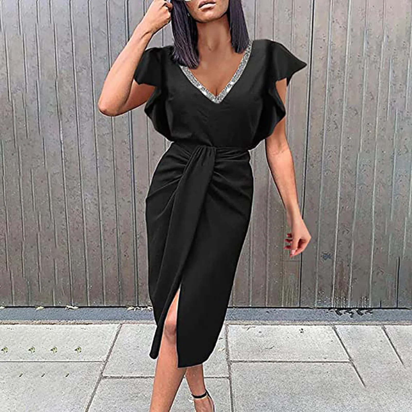 Fashion Women Sexy Casual Buttocks V-Neck Solid Floucned Edge Short Leeve Dress Elegant Dresses for Women robe femme
Fashion Women Sexy Casual Buttocks V-Neck Solid Floucned Edge Short Leeve Dress Elegant Dresses for Women robe femme