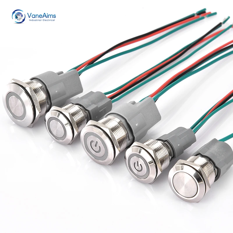 

16mm 15A Push Button Switch Momentary Latching Self-reset Self-locking LED Light High Current Switches 12V 24V 220V VaneAims