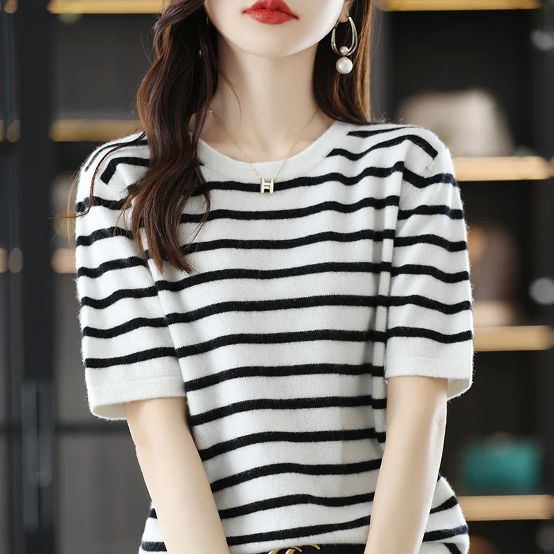 100% Wool Sweater Women Tops Spring O-neck Short Sleeve Striped Female Pullover Knitted Fashion Loose Autumn Basic Clothing XXL
100% Wool Sweater Women Tops Spring O-neck Short Sleeve Striped Female Pullover Knitted Fashion Loose Autumn Basic Clothing XXL