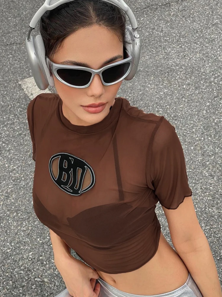 Women Mesh See Through Crop Top 2023 Summer Casual Short Sleeve T-Shirts Letter Print O-Neck Kinny Tops Y2K Clothing
Women Mesh See Through Crop Top 2023 Summer Casual Short Sleeve T-Shirts Letter Print O-Neck Kinny Tops Y2K Clothing